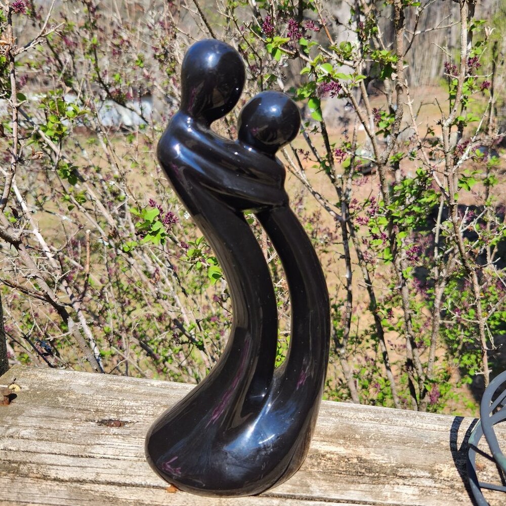 Vintage 1999 Avery Creations Black Ceramic Couples Embrace Figurine 10" Tall Ele